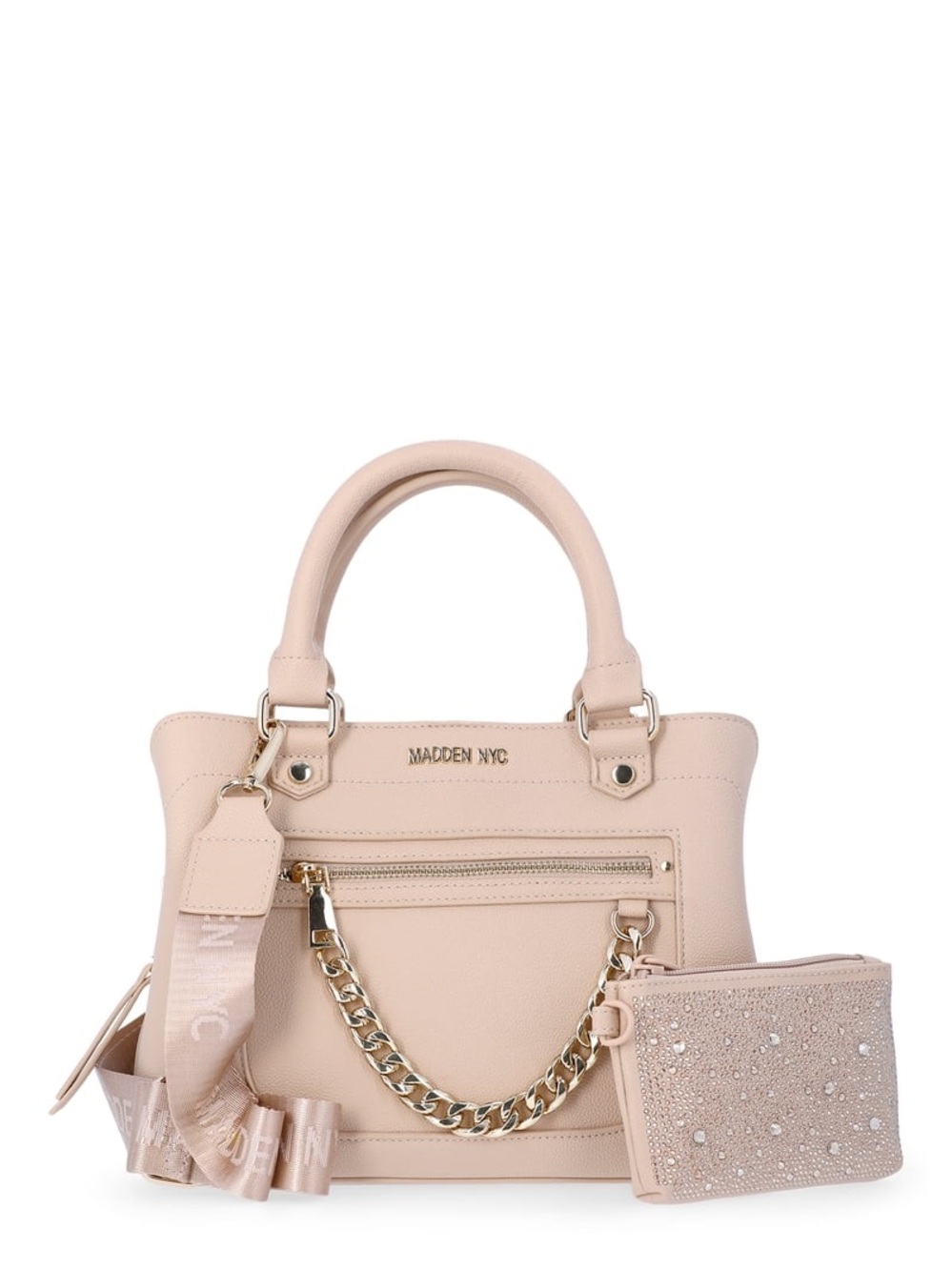 Madden NYC Blush Satchel with Chain & Wristlet W